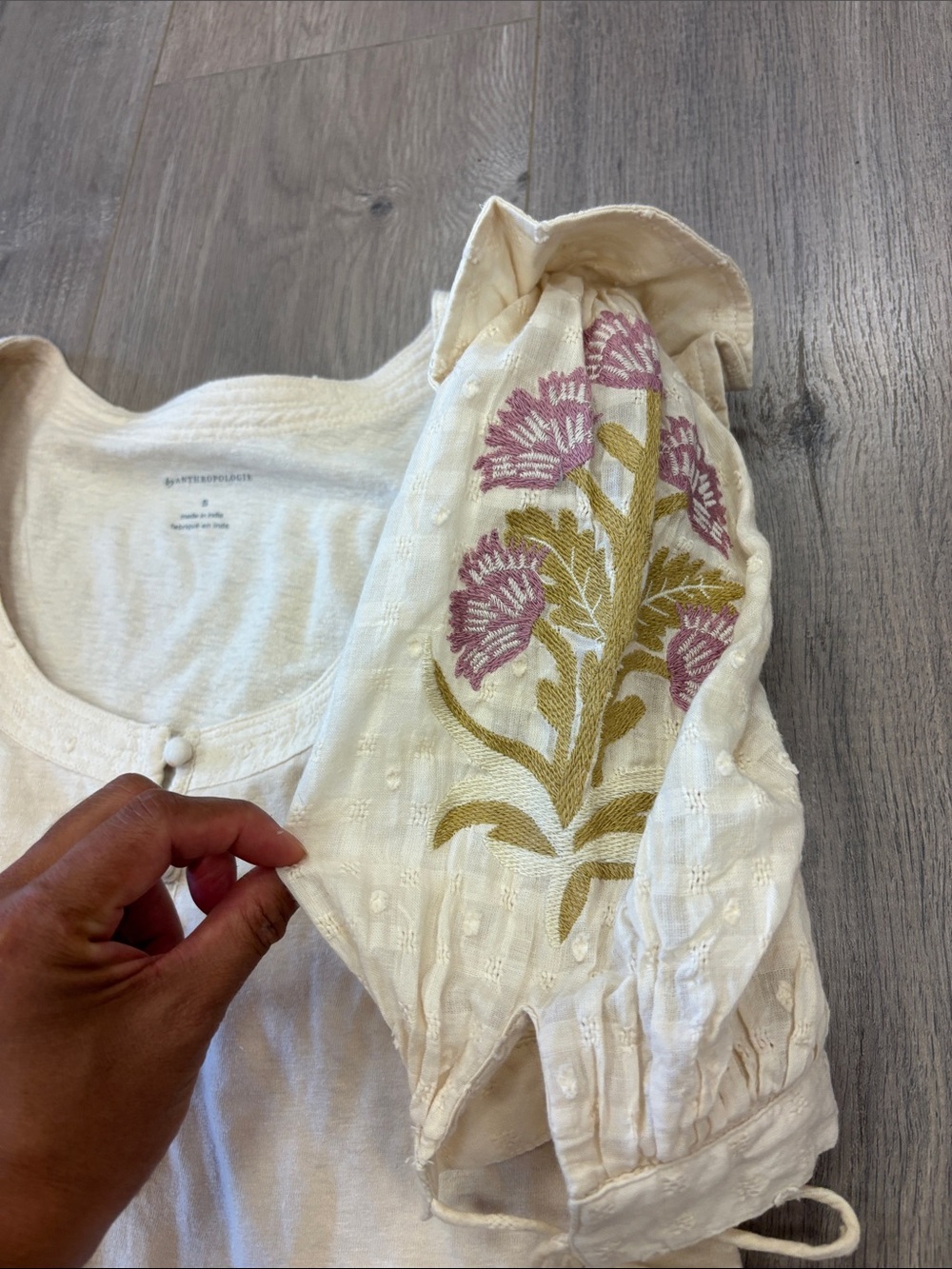 Anthropologie Cream Ruffle Sleeve Top - Picture 5 of 9